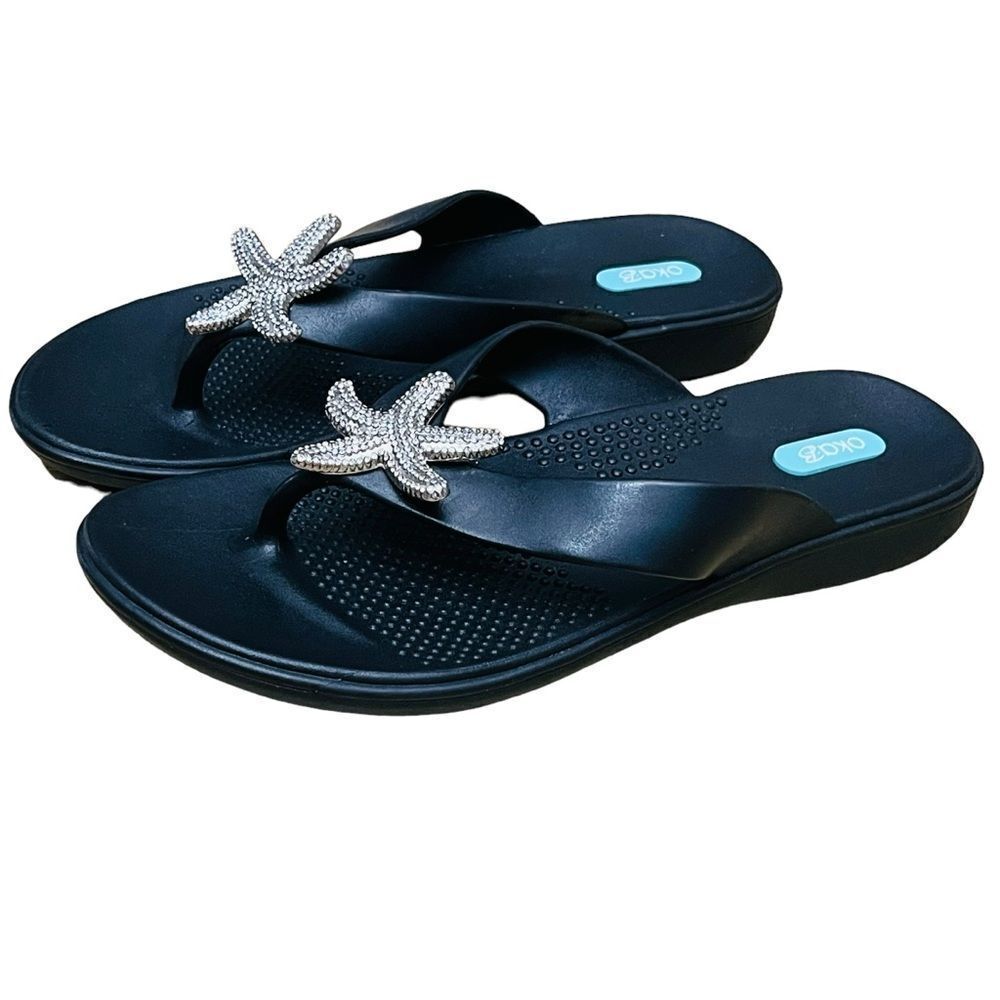 OkaB Livie Flip Flops Crystal/Covered/Starfish 100% Plastic-Recycle Sz 8-9 (ML)